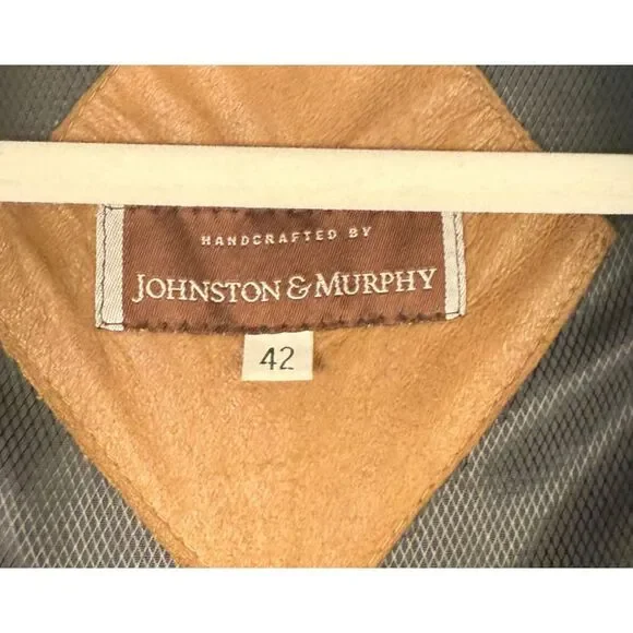 Johnston & Murphy Mens Double Collar Leather Jacket‎ Size 42 Two Tone